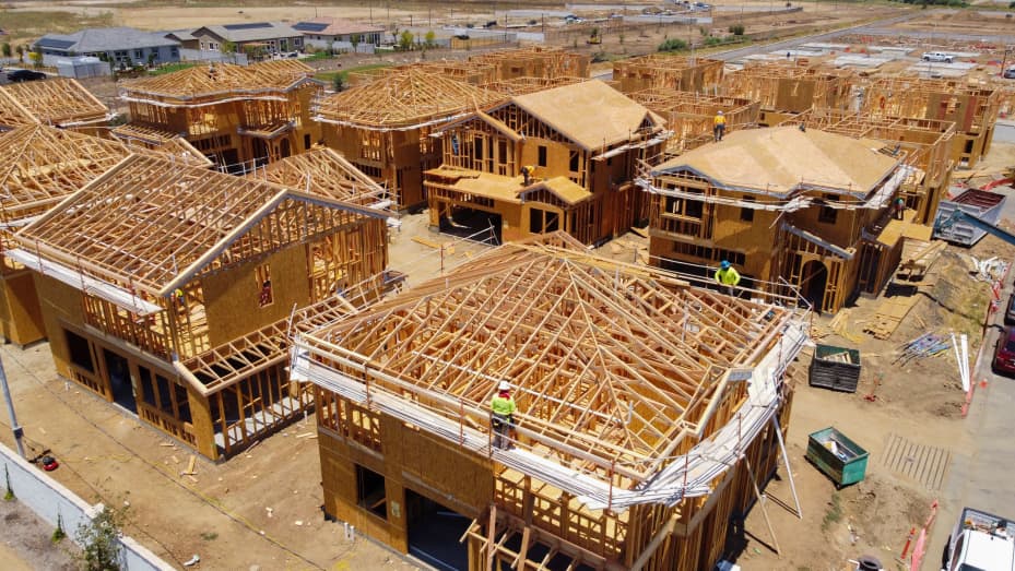 Residential single family homes construction by KB Home are shown under construction in the community of Valley Center, California, U.S. June 3, 2021.